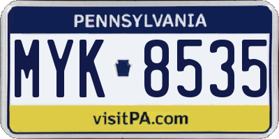 PA license plate MYK8535