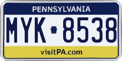 PA license plate MYK8538