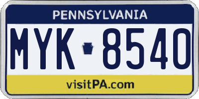 PA license plate MYK8540