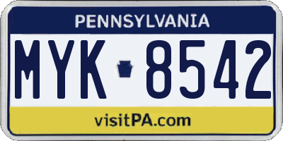 PA license plate MYK8542