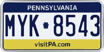 PA license plate MYK8543