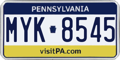 PA license plate MYK8545