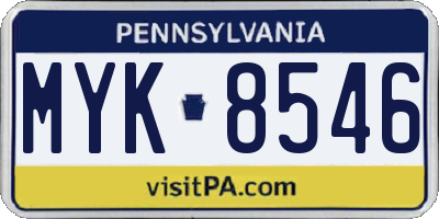 PA license plate MYK8546