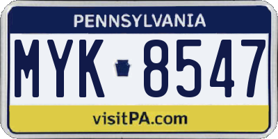 PA license plate MYK8547