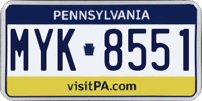 PA license plate MYK8551