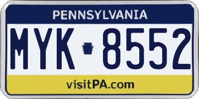 PA license plate MYK8552