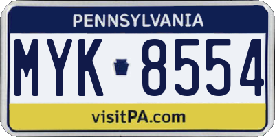 PA license plate MYK8554