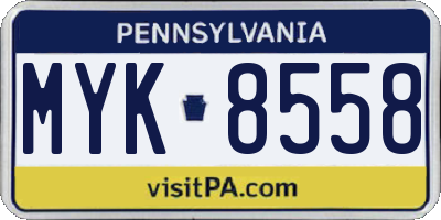 PA license plate MYK8558