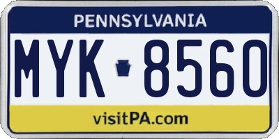 PA license plate MYK8560