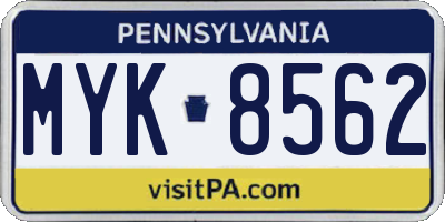 PA license plate MYK8562