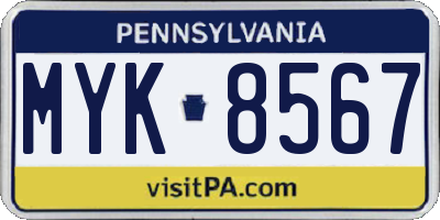 PA license plate MYK8567