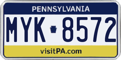 PA license plate MYK8572