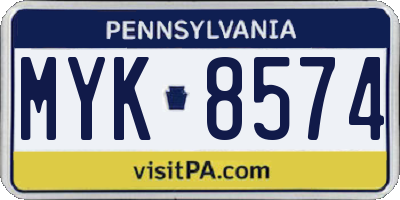PA license plate MYK8574