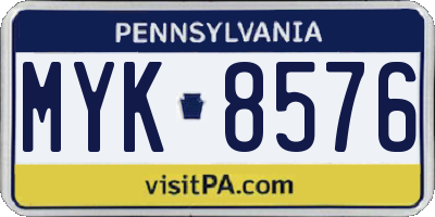 PA license plate MYK8576