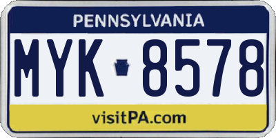 PA license plate MYK8578