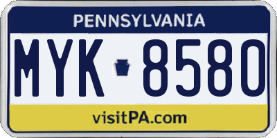 PA license plate MYK8580