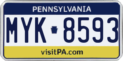 PA license plate MYK8593