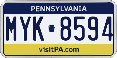 PA license plate MYK8594