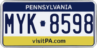 PA license plate MYK8598