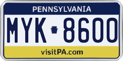 PA license plate MYK8600