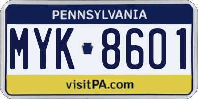 PA license plate MYK8601