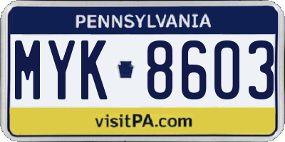 PA license plate MYK8603