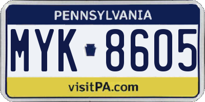 PA license plate MYK8605