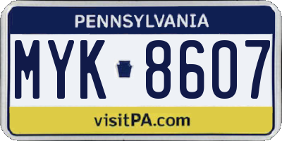 PA license plate MYK8607