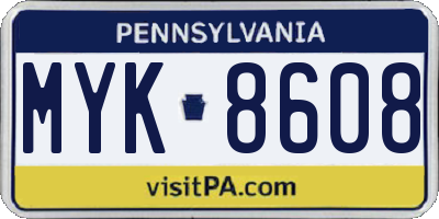 PA license plate MYK8608