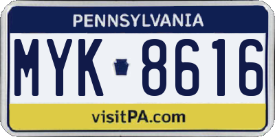 PA license plate MYK8616