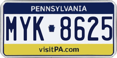 PA license plate MYK8625