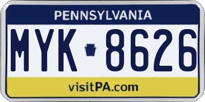 PA license plate MYK8626