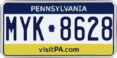 PA license plate MYK8628