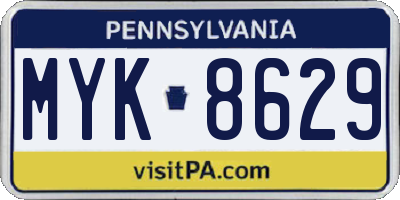 PA license plate MYK8629
