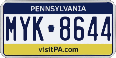 PA license plate MYK8644