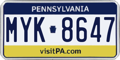 PA license plate MYK8647