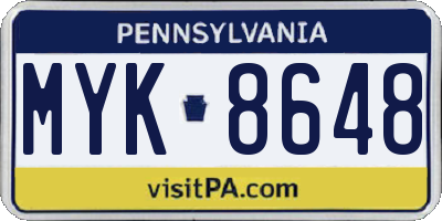 PA license plate MYK8648