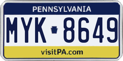 PA license plate MYK8649