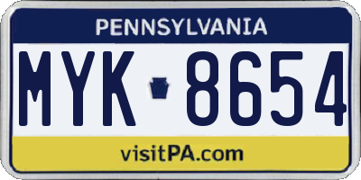 PA license plate MYK8654