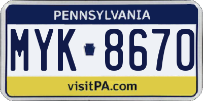 PA license plate MYK8670