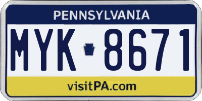 PA license plate MYK8671