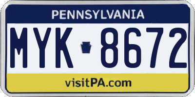 PA license plate MYK8672