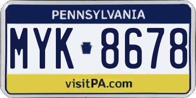 PA license plate MYK8678