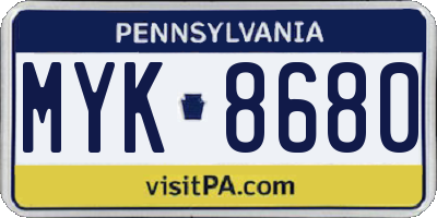 PA license plate MYK8680