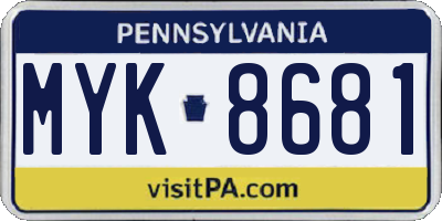 PA license plate MYK8681