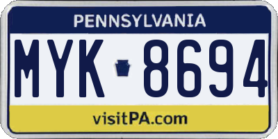PA license plate MYK8694