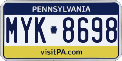 PA license plate MYK8698