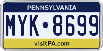 PA license plate MYK8699