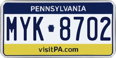 PA license plate MYK8702