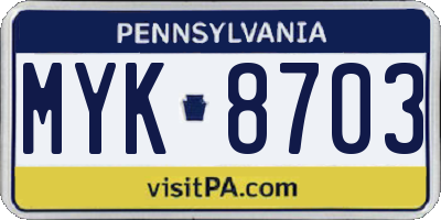 PA license plate MYK8703